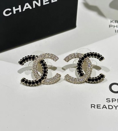 Chanel 샤넬 23k 투톤 큐빅 세팅 더블 C 이어링