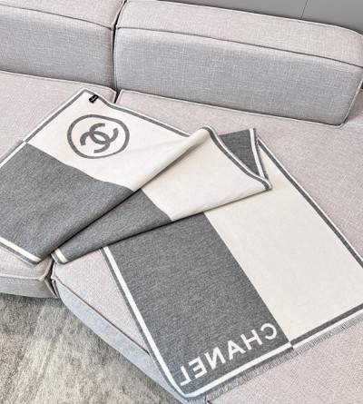 샤넬 화이트&그레이 캐시미어 머플러